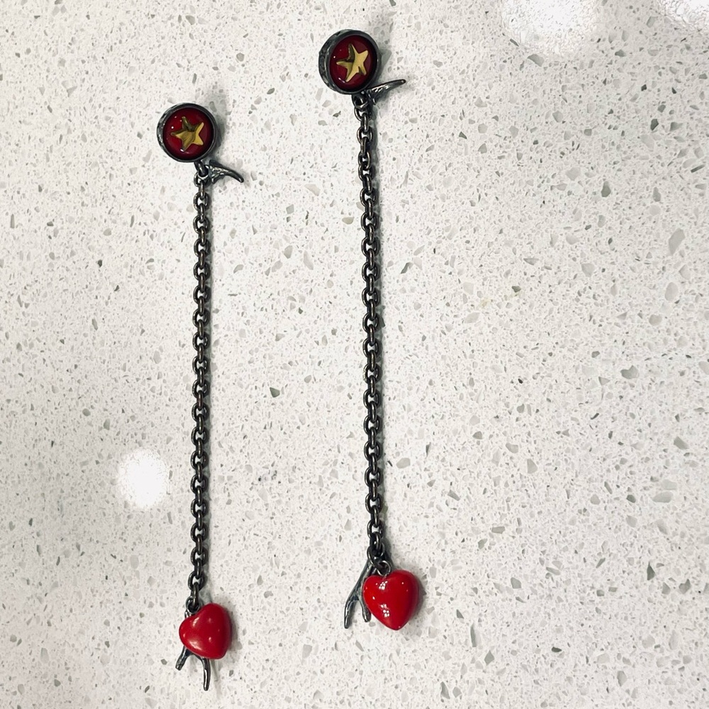 Diesel Red Heart Chain Earrings